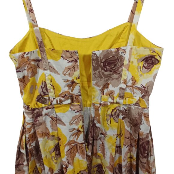 Maggy London Womens Sundress Size 8 100% Cotton Yellow Brown Floral Pleated - Picture 3 of 6